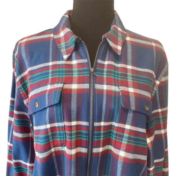 Chaps Size XL Women's 100% Cotton Plaid Zip-Front Long Sleeve Shirt - Picture 2 of 8